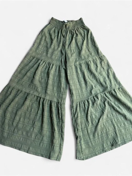 CUPSHE Twilight Glow Green Coastal Pants Very Wide Sz Small - Picture 3 of 7